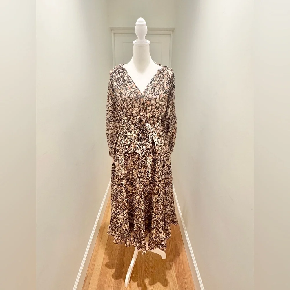 Ulla Johnson Black and Cream Floral Long Sleeve Dress - Picture 4 of 5